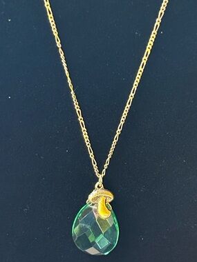 Jami California Boho Gold & Faceted Green Crystal Mushroom Pendant Necklace